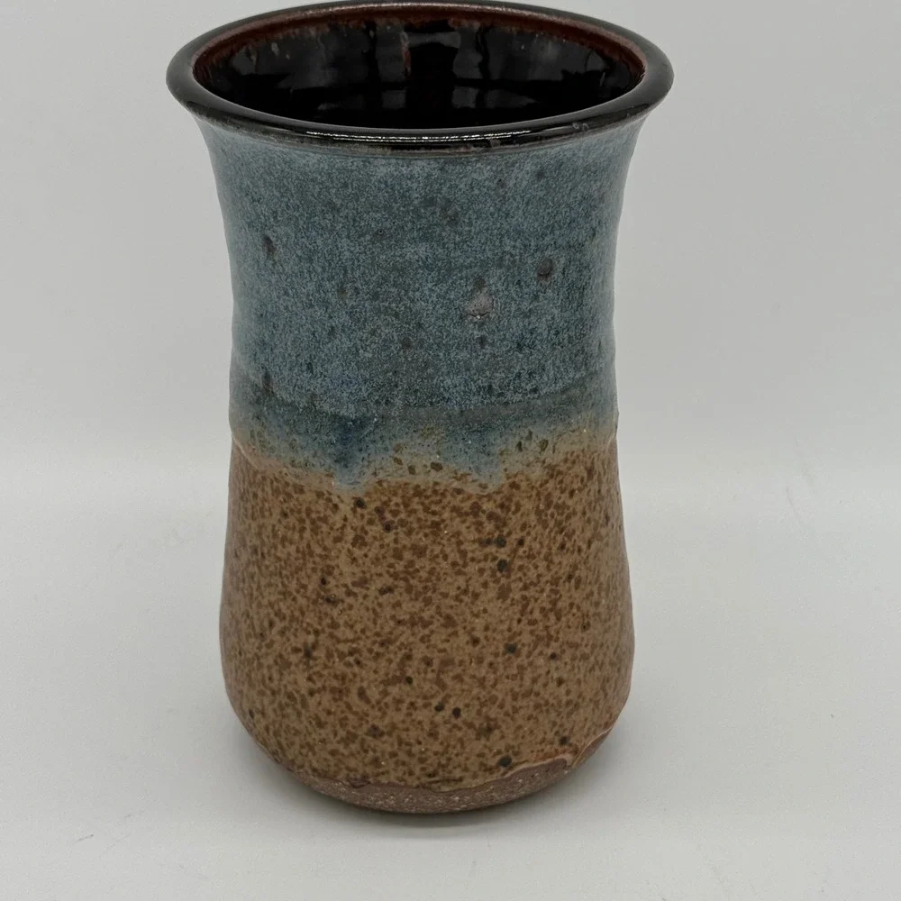 Vintage MARSHALL HYDORN Signed Studio Pottery Blue Drip Glaze Stoneware Vase 7x4